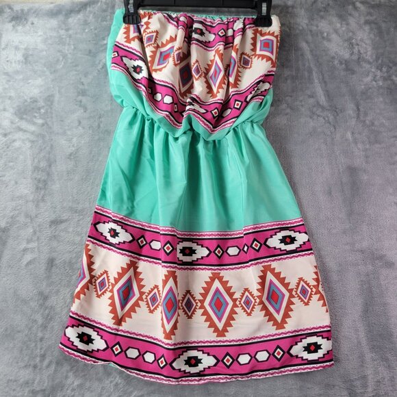 Auditions Womens Strapless Mini Dress S Aztec Tribal Print Made in USA Vintage - Picture 1 of 7